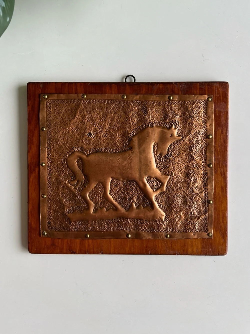 Vintage Horse Copper on Wood Wall Art Decor